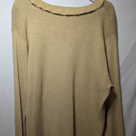 NWT PARISIAN SIGNATURE woman Shimmery Gold Sweater, Ruffle Neck Size XXL - Picture 5 of 8